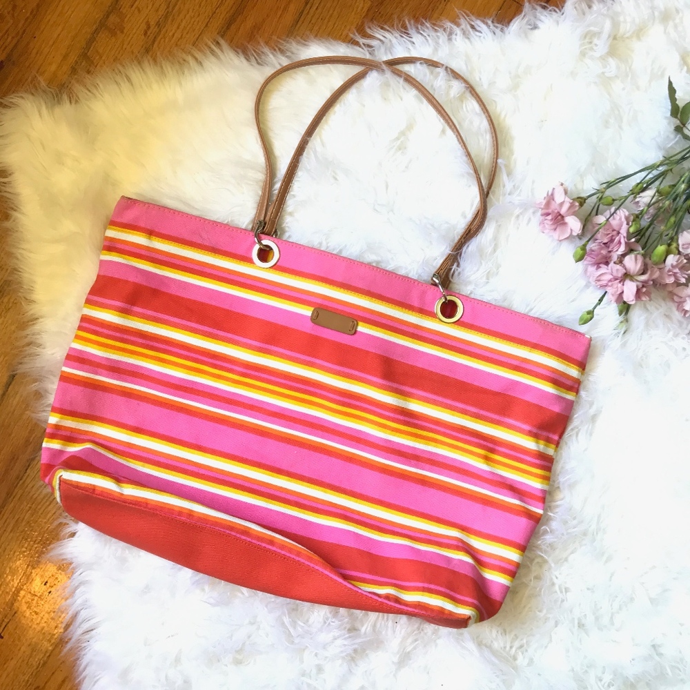 Vintage Xhilaration Pink Orange Stripe Beach Tote